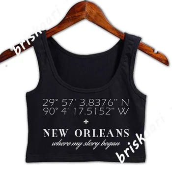 Vektorski New Orleans Latitude Longitude Priča Skraćene Top Žena Eura Veličina S-2xl Slova Poklon Odijelo Majice Za Djevojčice Na Red Vest