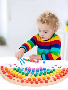 Drvene puzzle sa duginim obojena perle-клипсами, edukativne igračke