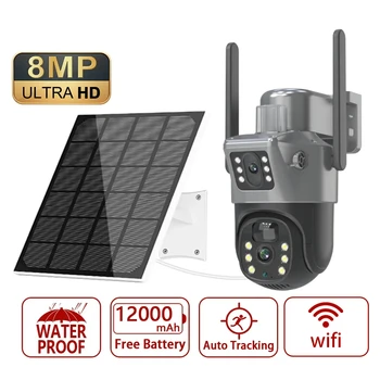4K 8MP WIFI Двухобъективная PTZ kamera za solarne baterije s dva ekrana PIR Praćenje osoba Vanjski WIFI-kamera za video nadzor IP kamere