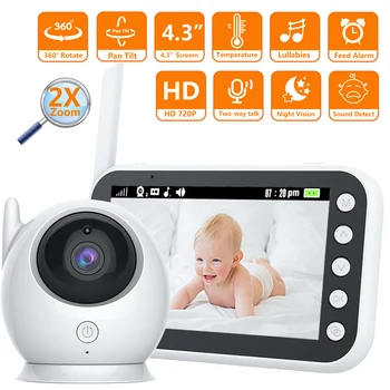 4,3-inčni baby monitor s kamerom 720P video sa 2 x povećanjem temperature baby monitor s dugim vijekom trajanja baterije, noćni vid, obostrane аудиомузыка