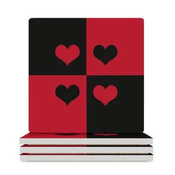 Keramički podmetače s uzorkom srca crne i crvene boje (kvadratne), skup čajne šalice, podloge za miš i pivo