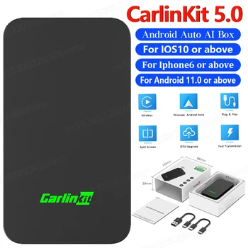 CarlinKit 5.0 Auto Box, bežični adapter CarPlay spojen na bežičnu Android Smart Car Ai Box, Wi-Fi, Bluetooth, Automatsko priključak za automobil
