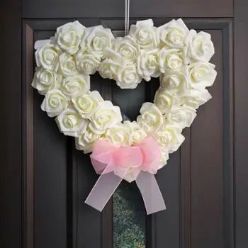 Vijenac Q6PE, vijenac u obliku srca od ruža i svilene vrpce s lukom, dekor