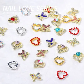 10шт Luksuznih Šuplje Pribora za nail art Love Super Flash Letter Heart Od legure Diamond Pribor za ukrašavanje noktiju DIY