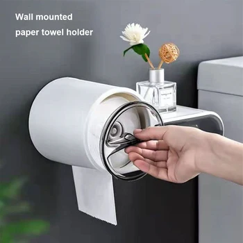 Višenamjenski držač role wc papira, Zidni Držač wc papira, Vodootporna kutija za pohranu role papira (Bez perforacije za kupaonicu