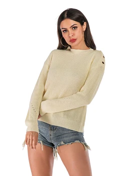 Jesensko-zimskom bež ženski džemper dugih rukava i полувысоким cutaway, casual Slobodan stil, однотонный dizajn pulover