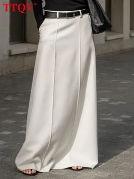 Moderan bijela jednostavna ženska suknja TTQV 2023, Elegantne ravne suknje s visokim strukom, jesenje svakodnevne ravnici suknje na spol, ženski