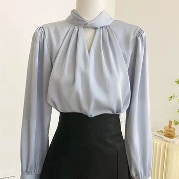 Proljeće-jesen elegantna ženska bluza sa dugim rukavima, Novi monotono Korejski moda majica, Slobodna Svakodnevni Uredski Ženska odjeća Ženska odjeća