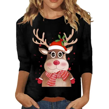 Božićno košulja s uzorkom los, ženska jesensko-zimska bluza, slatka pulover dugih rukava, odjeća s 3D ispis Kawaii, kostimi novi dizajn
