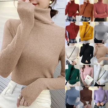 Novi pletene pulover, džemper, donja košulja, dugi rukav, tanke veste s visokim воротом, jesen-zima blaga bluza, skakači za žene 2023 godine