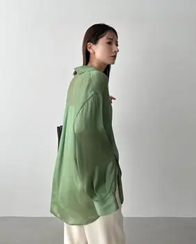 Ženska visoko kvalitetna zelena slobodna košulja lijen, svakodnevni однобортная Joker majica sa dugim rukavima, direktni top Japanese blogger.