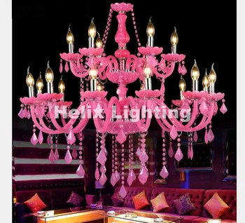 Besplatna dostava Pink prozirna kristalnim lusterima Lustre Crystal Chandelier 18 ARMS D950mm E14 Više luster Lustres De Cristal
