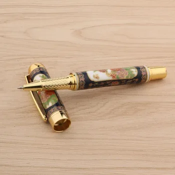 Luksuzna olovka-roller sa keramičkim cloisonne oslikane bojama božur 0,5 mm crna tinta za točenje olovke-valjak