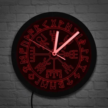 Vegvisir Compass Znak Vikinga, Rune, led neon zidni satovi, zidni satovi Moderni skandinavski zidni sat Viking s led pozadinskim osvjetljenjem, sjaj u tami