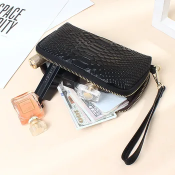 Dugo trendi ženski novčanik-клатч od prave kože s dvostrukim patent-zatvarač, veliki kapacitet za pohranu telefona, ruž za usne, torbicu, držač za kartice