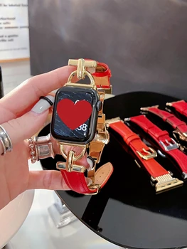 Novogodišnji Crveni Kožni remen Ograničene serije Za Apple Watch Band 41ММ 40mm 38mm Lady Gold Design Remen Za iwatch Serije 8 7 JI 6