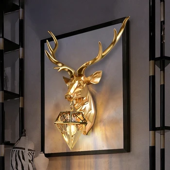 Zidna svjetiljka s glavom jelena u skandinavskom stilu, dekor od smole sob rogova, Zidne lampe za spavaće sobe, dnevni boravak, zidne lampe za individualnost, Kreativni svjetiljka za prostore