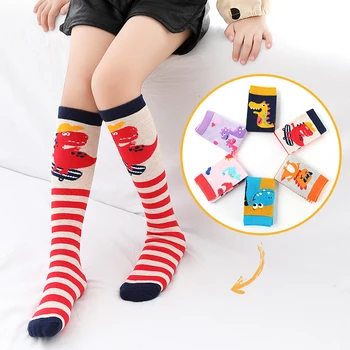 Tople čarape iznad koljena za djevojčice, modni slatka Čarape s uzorkom Dinosaura za malu djecu, Dječje duge pamučne Čarape jarkih boja