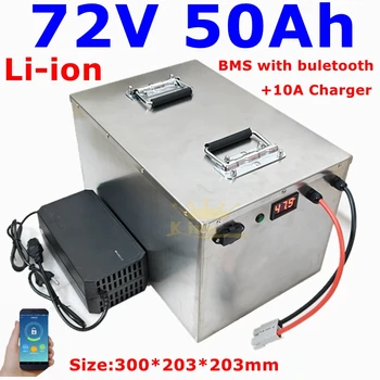 Vodootporan 72V 50Ah litij-ionska baterija BMS 20S sa značajkama Bluetooth za skuter, motocikl, ebike + Punjač 10A