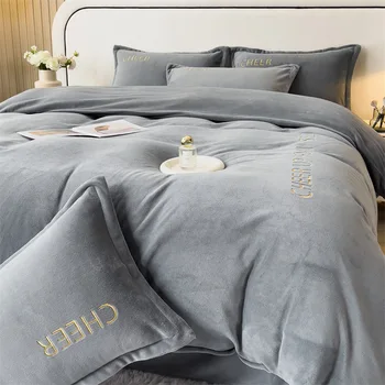 Gusta topla deka za bračni krevet King Size, Baršun duvet pokriva s vezom riječi, Фланелевое deke, plahte, torbica za posteljinu, prekrivač za krevet