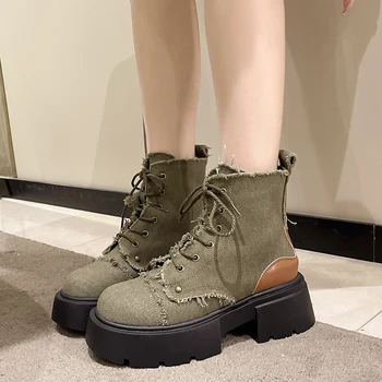 Nove ženske kaubojske čizme Chelsea ravnim cipelama 2023 godine; zimski casual cipele na platformu; masivni moto botovi; Dizajn robota u gotičkom stilu;