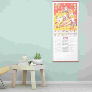 Zidni kalendar sa znakovima Zodijaka na 2024 godine, Ukras na kinesku Novu Godinu, Ured dekor, Imitacija ratana