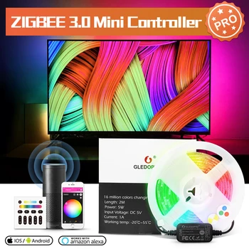 GLEDOPTO ZigBee3.0 Smart TV Strip Controller Pro Kit Mini 5V USB RGBCCT Radi s aplikacijom Echo Plus SmartThings Tuya App / Voice /Remote